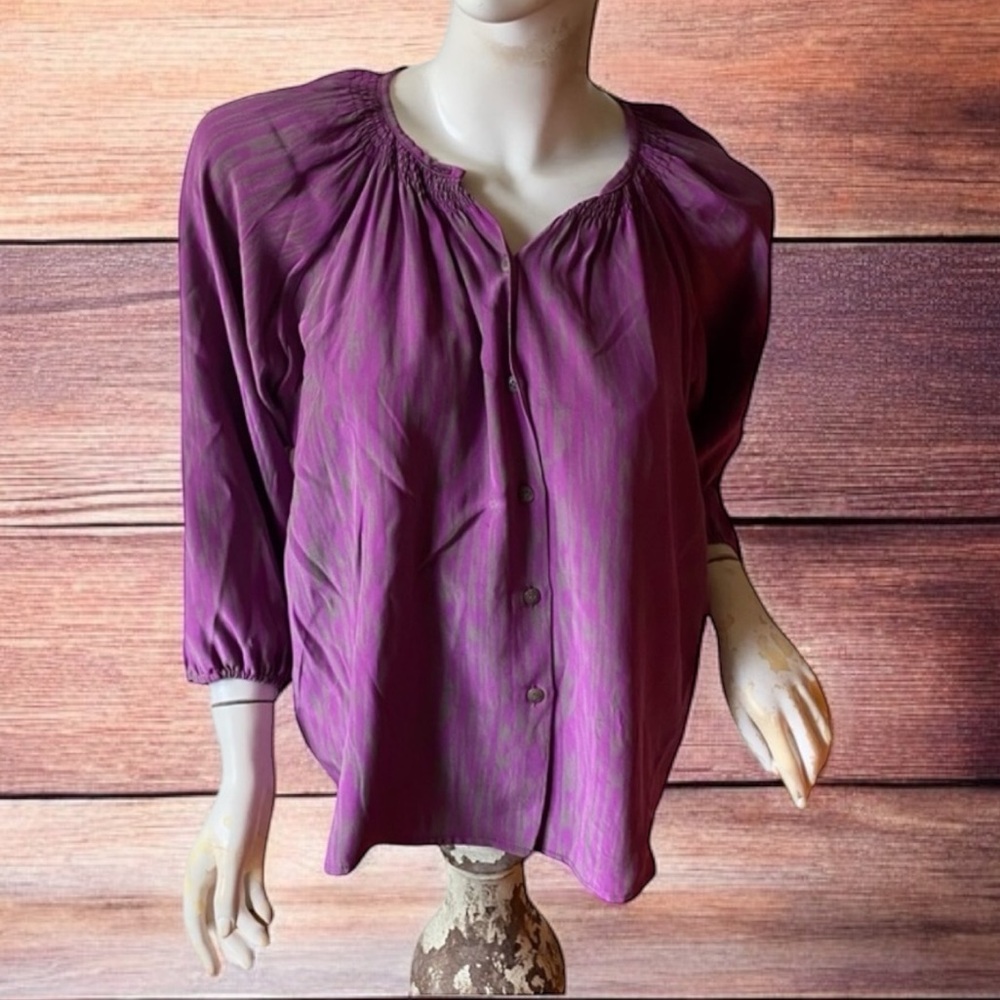 Tucker gray striped boho chic bohemian flowy peasant top blouse P X/S